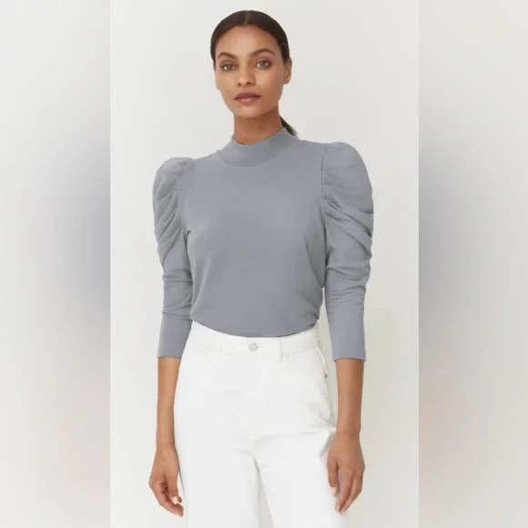Cuyana French Terry Puff Sleeve Sweatshirt in Steel - Picture 5 of 13